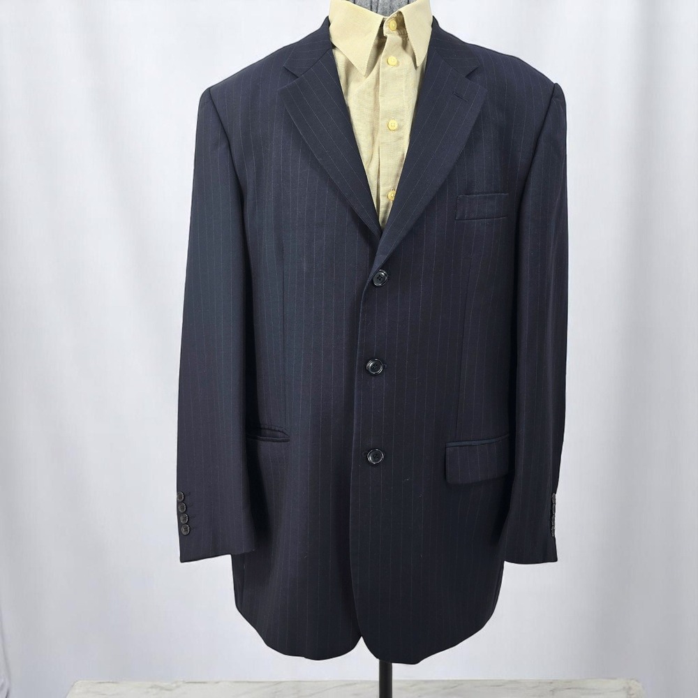 Lord & Taylor Trabaldo Togna Blazer Super 110s‎ Wool Blue Pinstripe Men 46L 40W